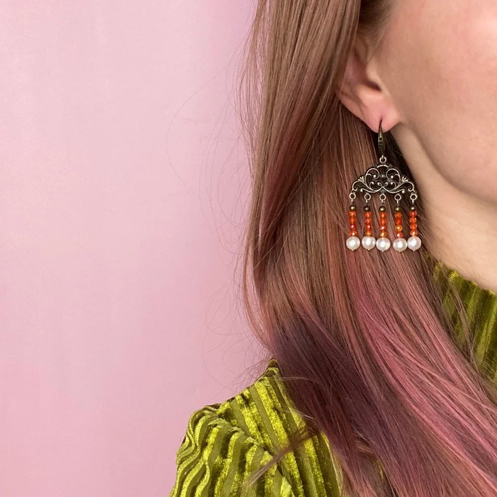 Carnelian earrings dangle, large colorful earrings boho